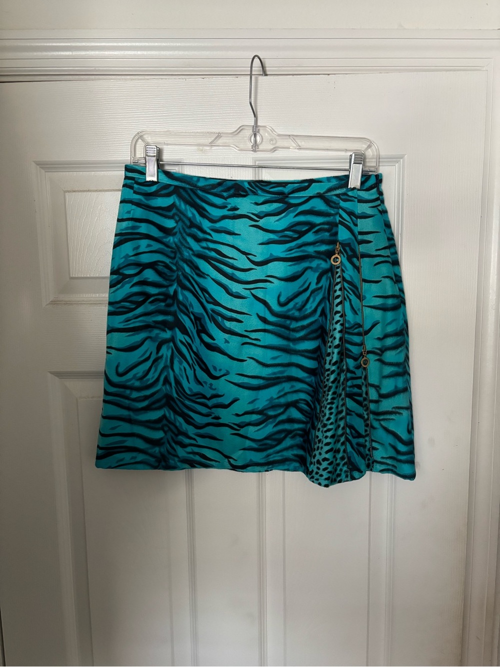 Versace vintage Teal and Black Tiger-Print Mini Skirt never been worn